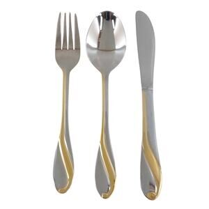 Edelstahl Rostfrei 18/10 Stainless Flatware Set Fork Spoon Knife w/ Gold Accent